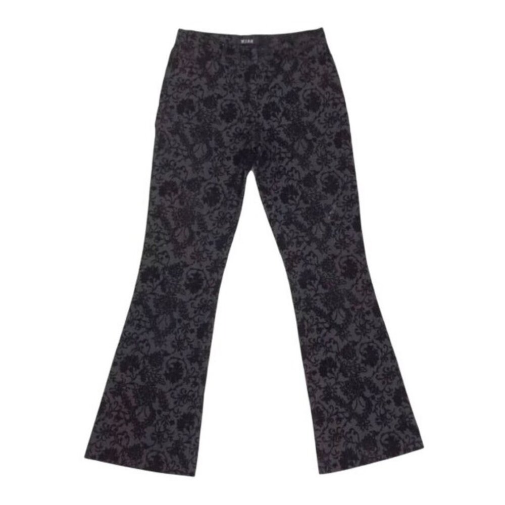 Y2K Black Floral Velvet Mid Rise Flare Jeans | Mob Wife Dark Academia Whimsigoth - Picture 8 of 10